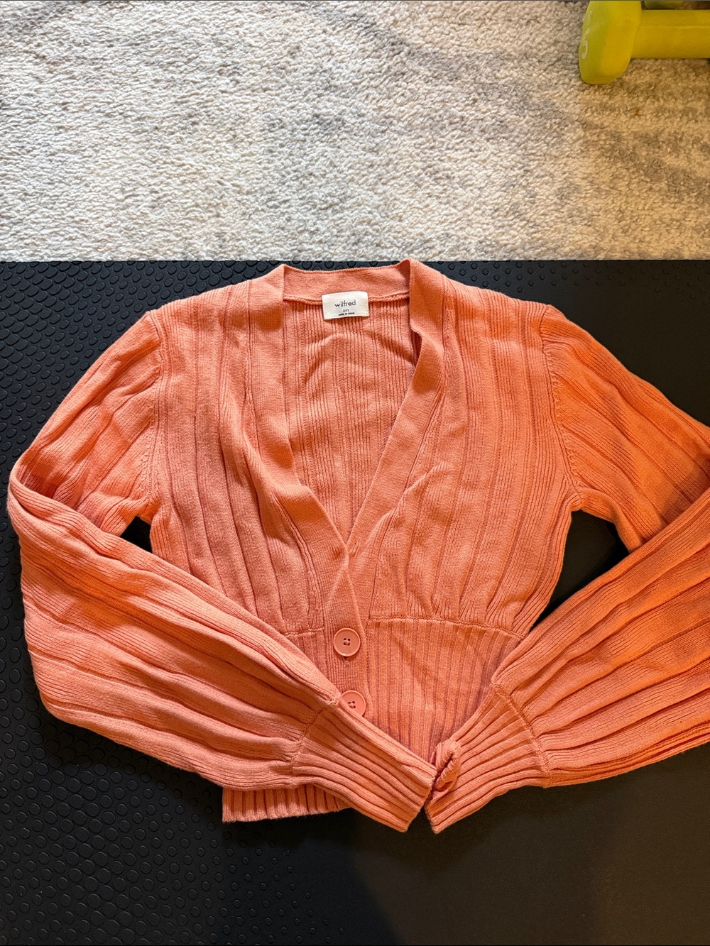 Aritzia Wilfred Coral Ribbed V-Neck Button Cardigan